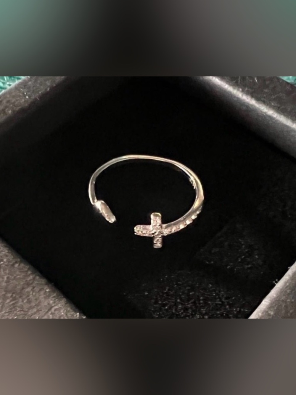 Sterling Silver marked 925 Heart and Cross Ring with CZ Stones 8/9 - Picture 7 of 7
